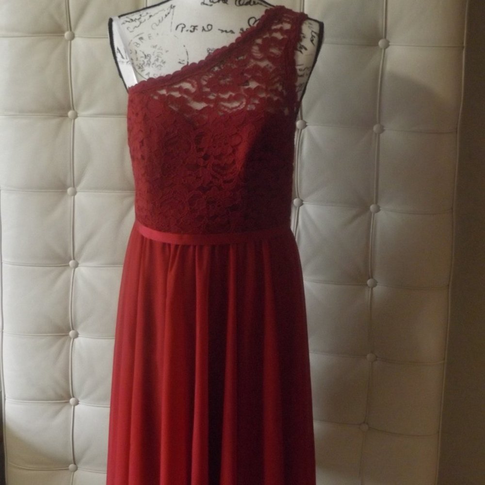 David's Bridal One Shoulder Red Dress
